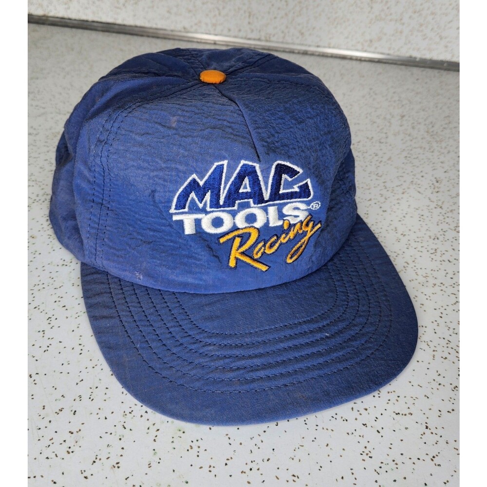Vintage Mac Tools Racing Snapback Navy Blue & Gold Hat Cap Mechanic 80s Dad